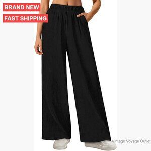 Wide Leg Palazzo Pants High Waisted Pleated Elastic Casual Trousers